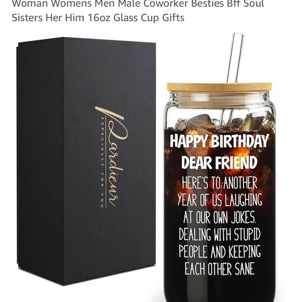 Happy Birthday Glass Cup with Straw